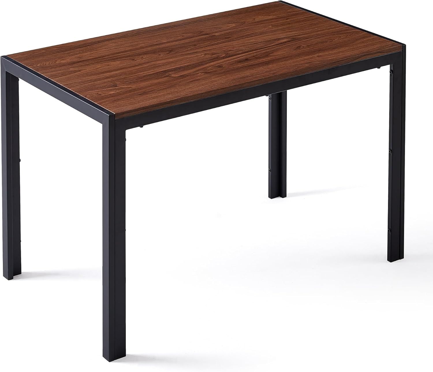 Walnut and Black Rectangular MDF Dining Table with Metal Legs