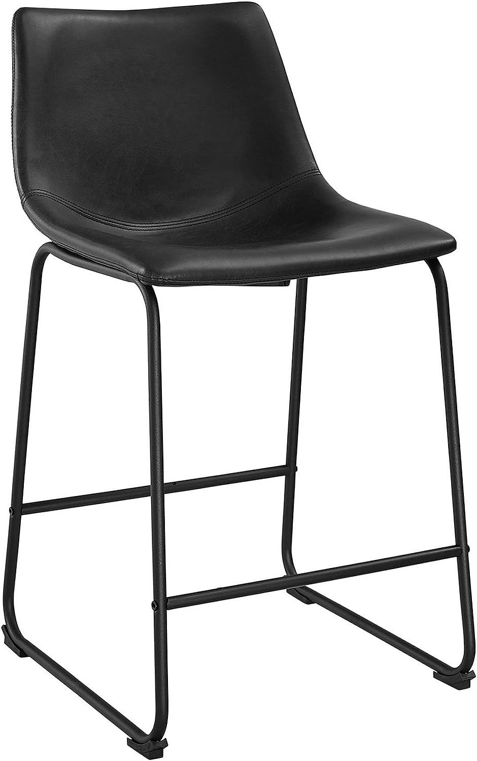 Navy Blue Faux Leather Armless Bar Chairs with Metal Legs, Set of 2