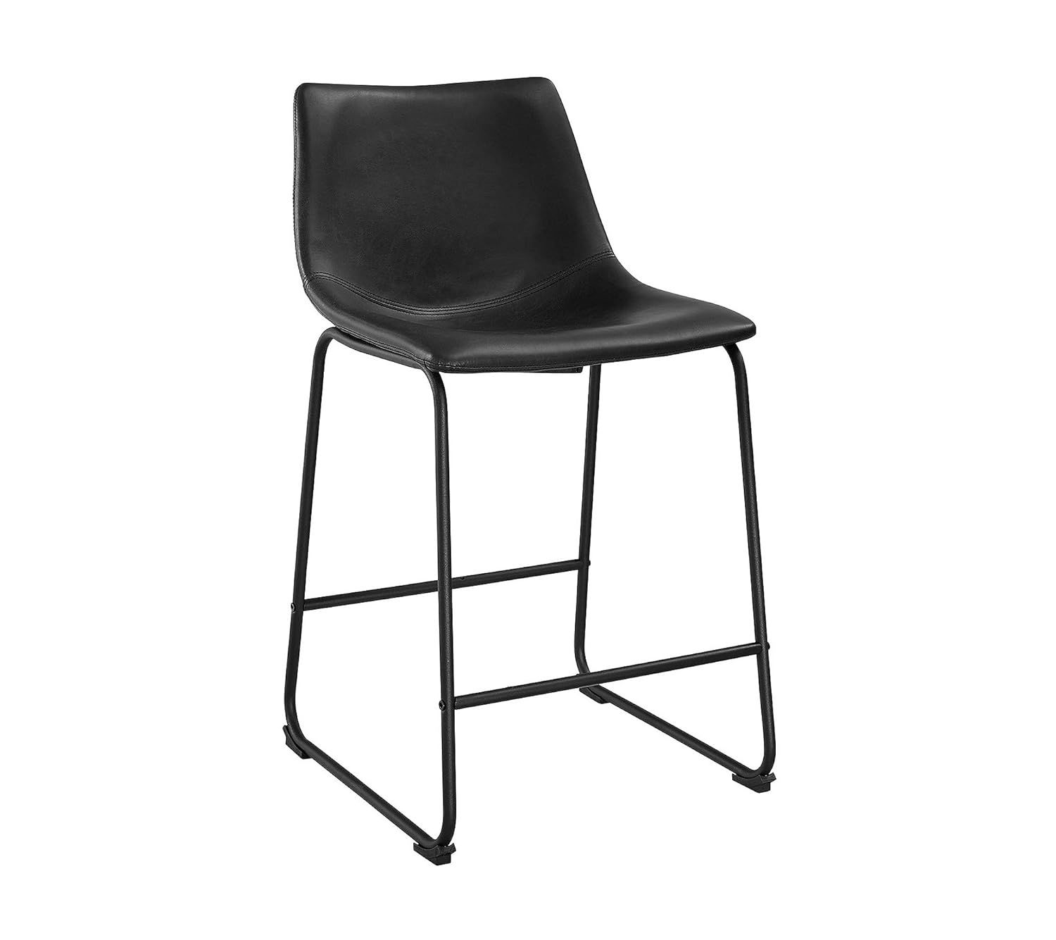 Navy Blue Faux Leather Armless Bar Chairs with Metal Legs, Set of 2