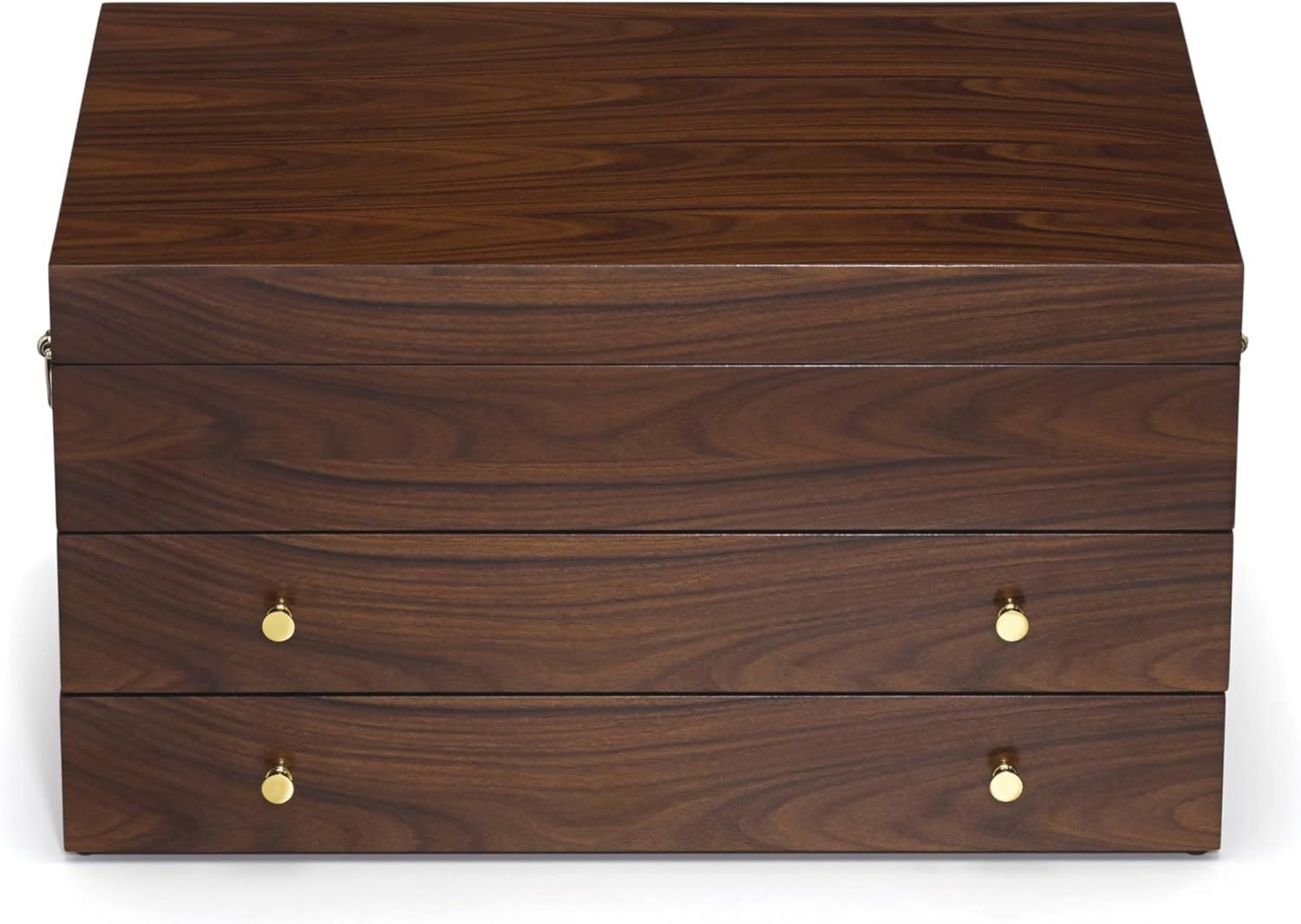 Rosewood and MDF Brown Flatware Chest with Gold Handles