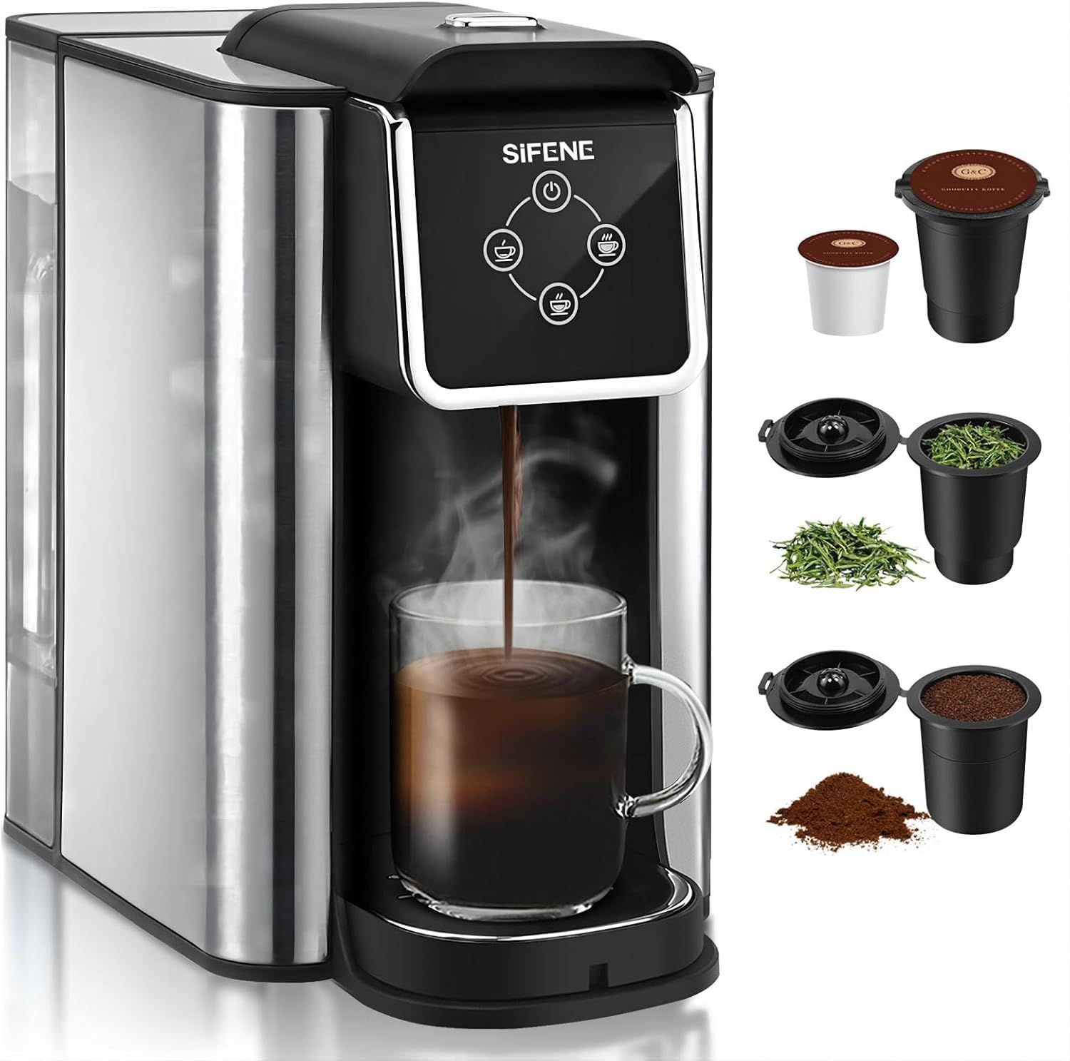 Compact Black 3-in-1 Coffee and Tea Maker with Removable Tank