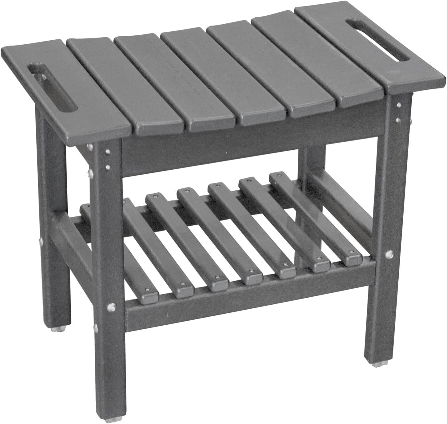 Gray HDPE Shower Bench with Storage Shelf