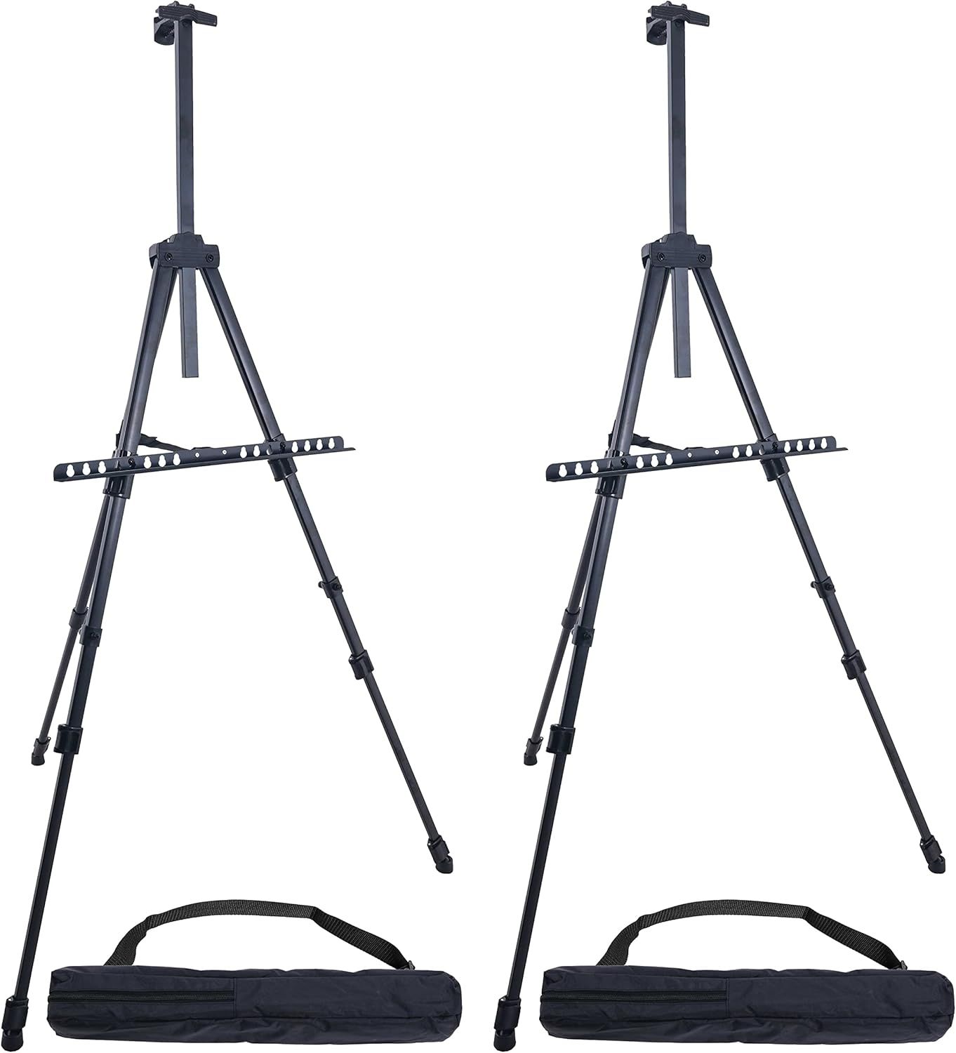 Black Aluminum Adjustable Tripod Easel Stand, 66-Inch, Pack of 2