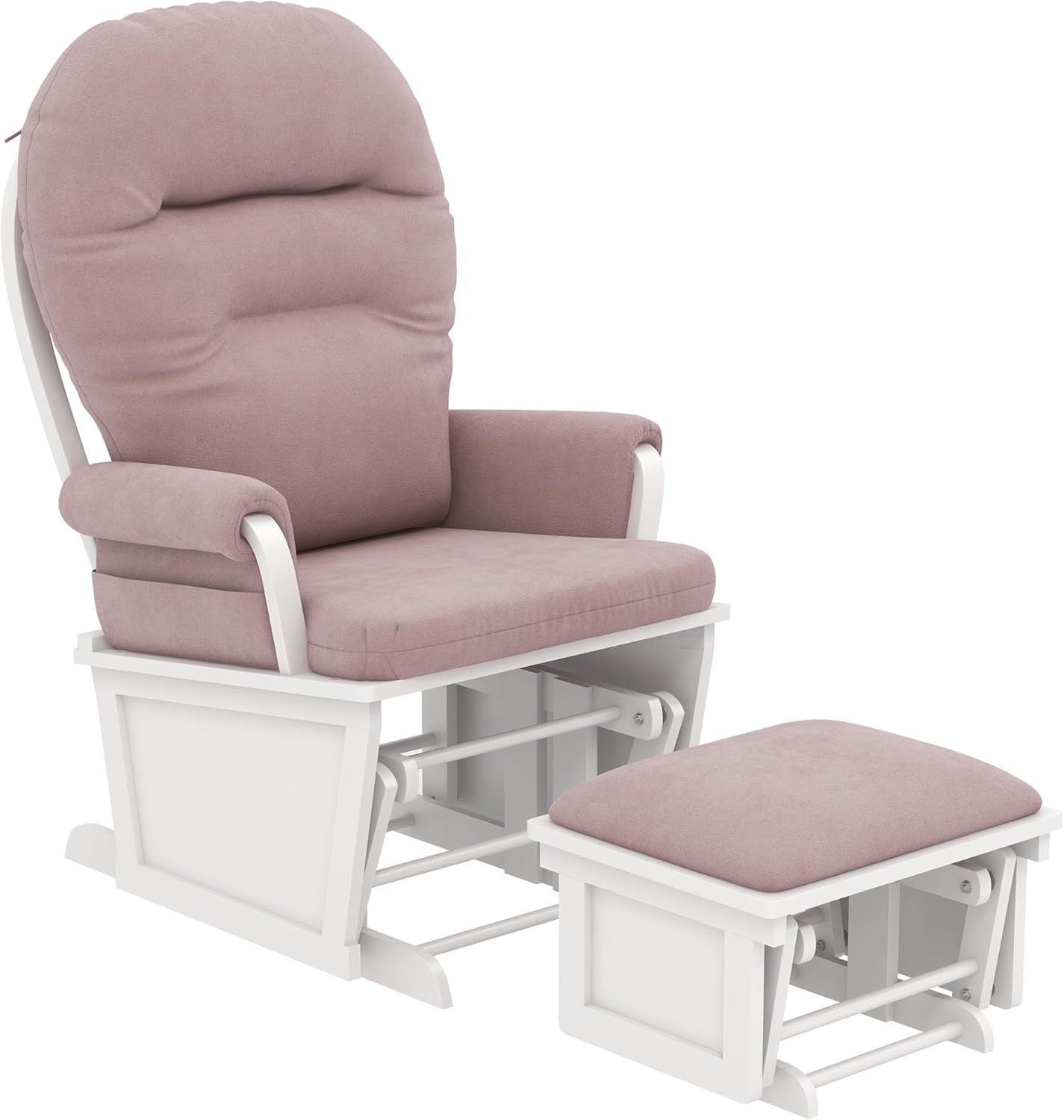 Pink Faux Suede Nursery Glider Rocking Chair with Ottoman