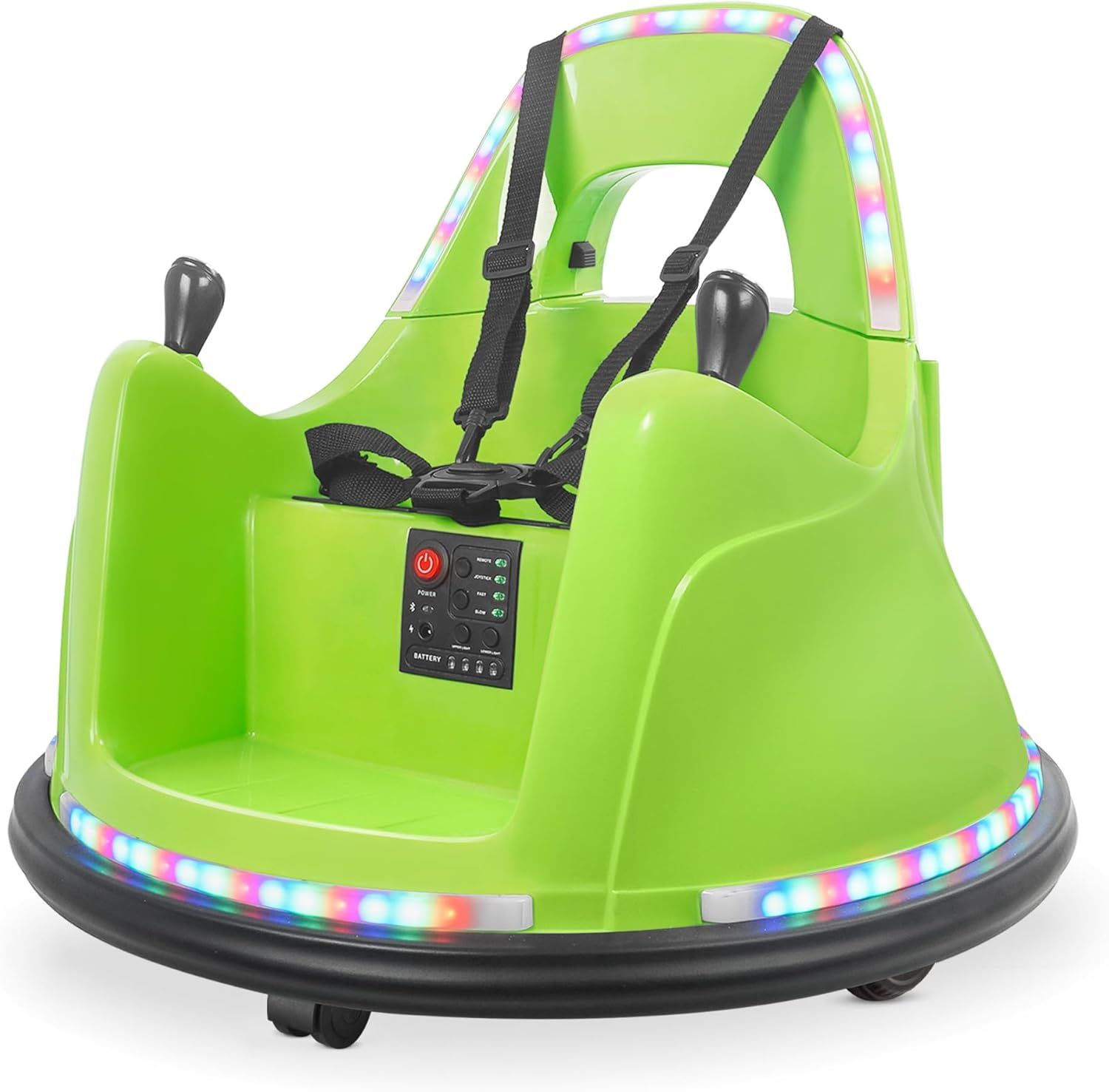 Lemon Green 12V Electric Ride-On Bumper Car with LED Lights