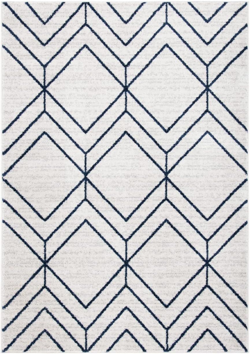 Light Grey and Navy Geometric 9' x 12' Synthetic Area Rug