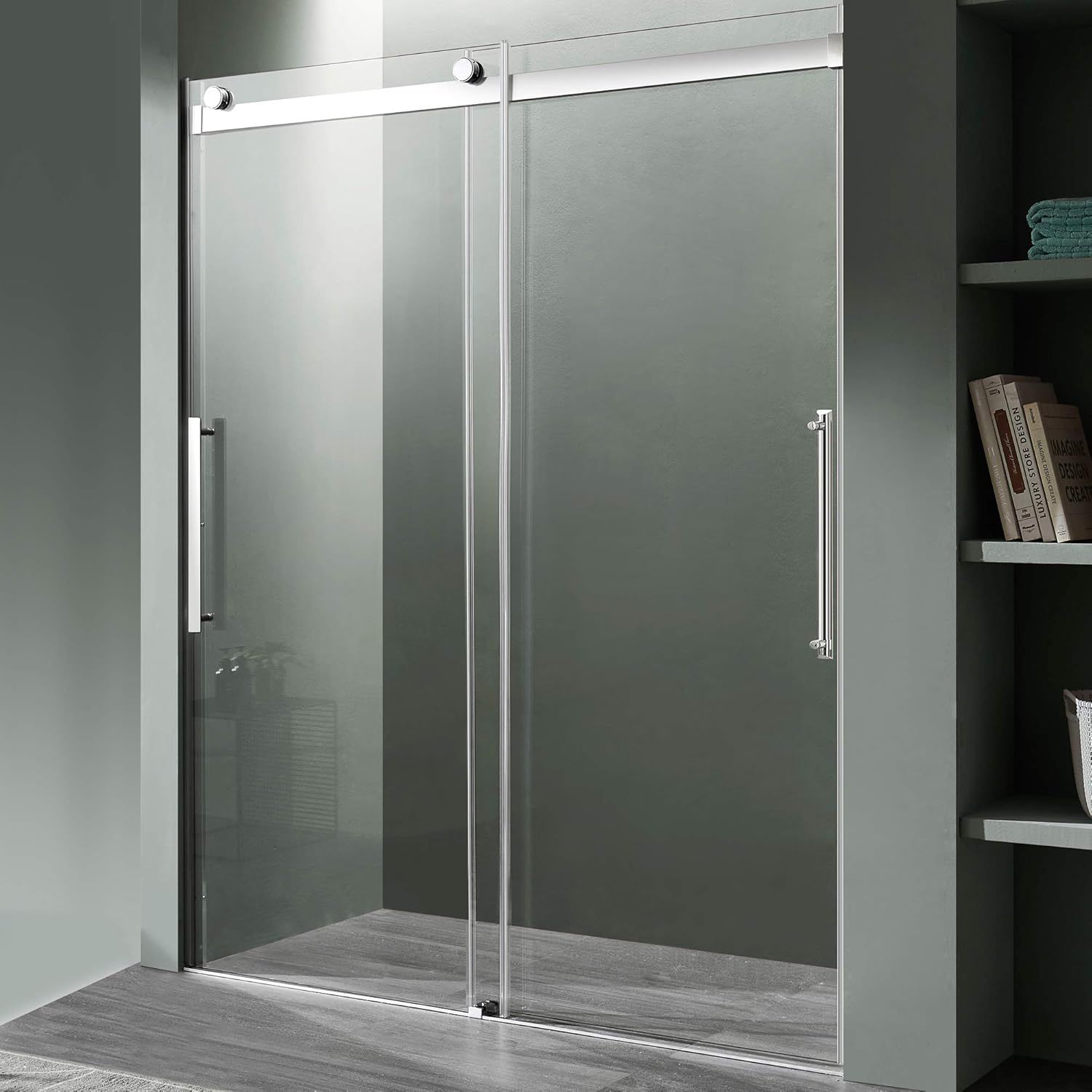 Stellar 76" x 60" Frameless Polished Chrome Sliding Shower Door