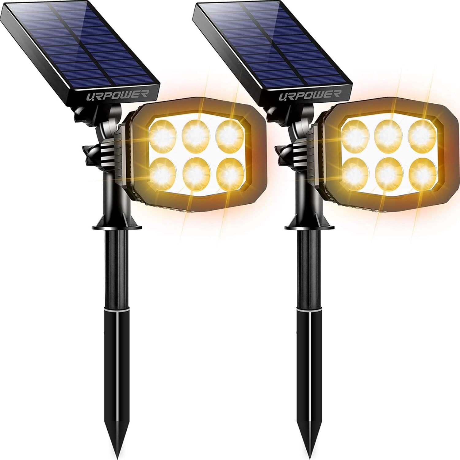 Black Solar Powered Outdoor Spot Lights with Adjustable Panels