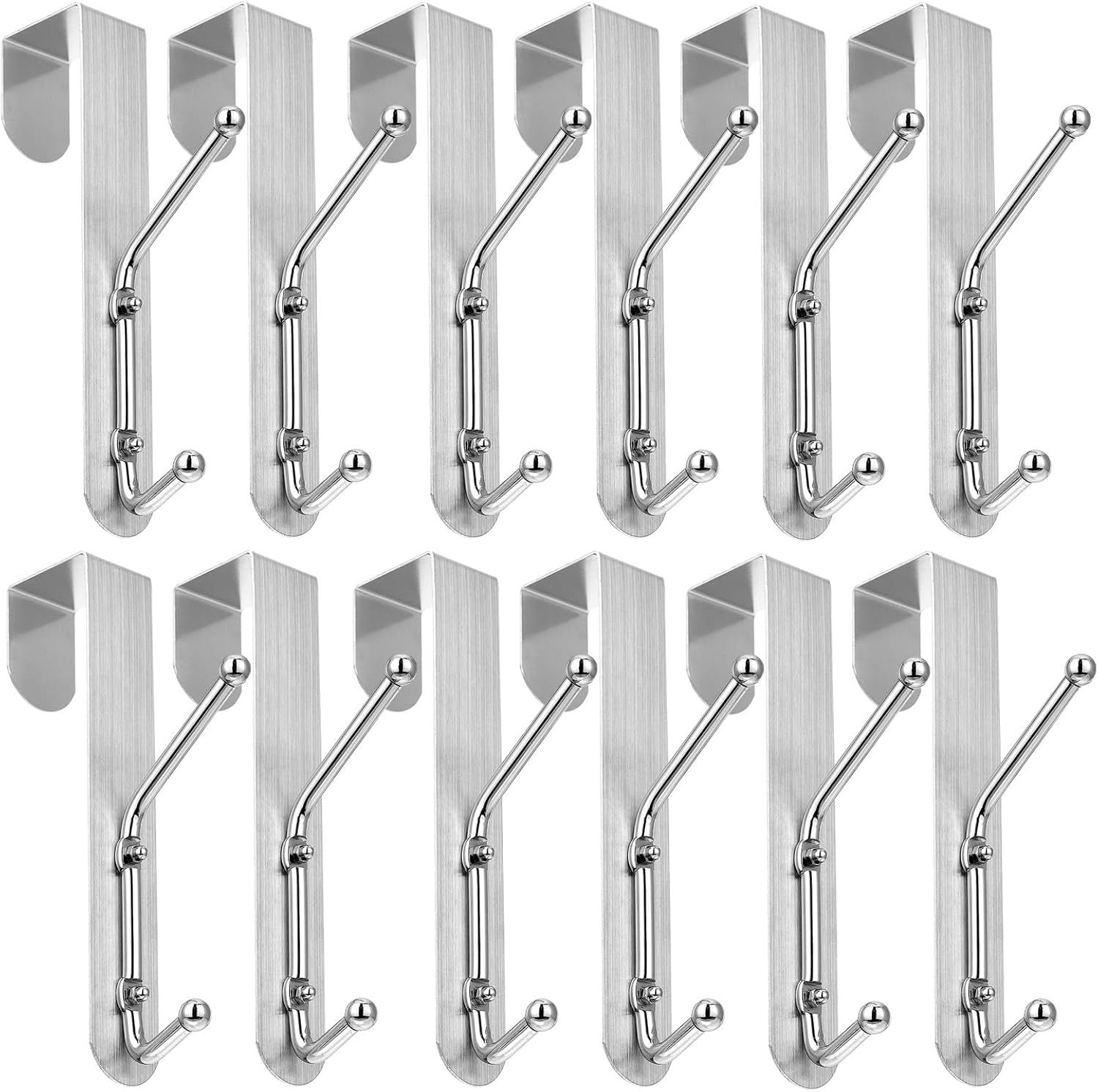 Silver Over-the-Door Hooks with Aluminum Back Plate, 12-Pack