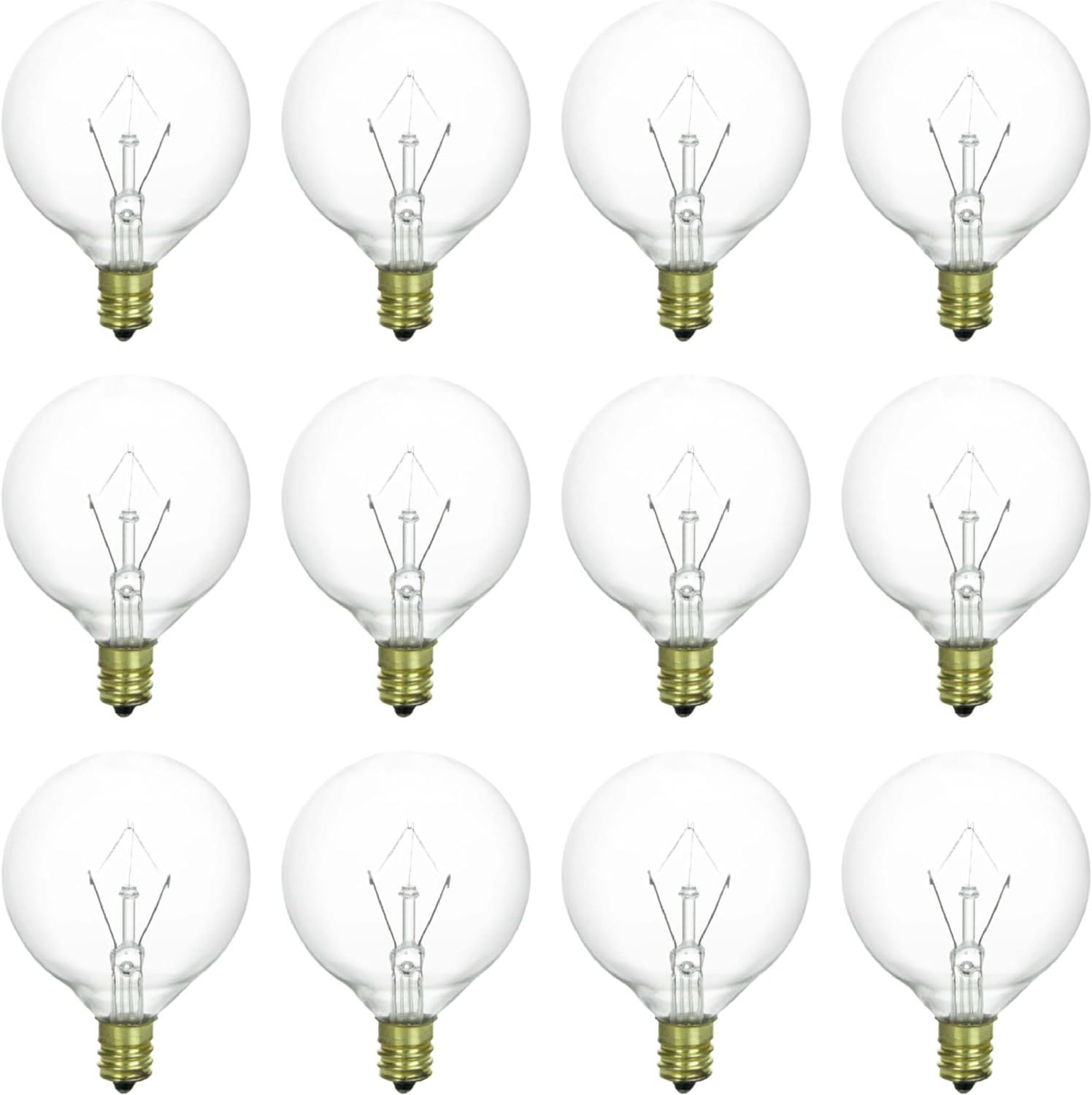 Clear Globe Incandescent Light Bulbs, 25W, E12 Base, 12 Pack