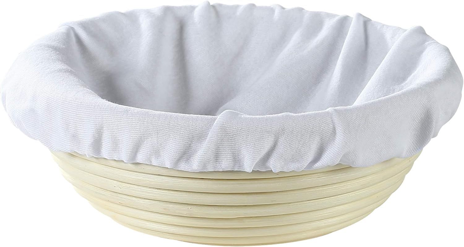 Natural Cane Bread Rising Basket with Cotton Liner, 8.5-Inch