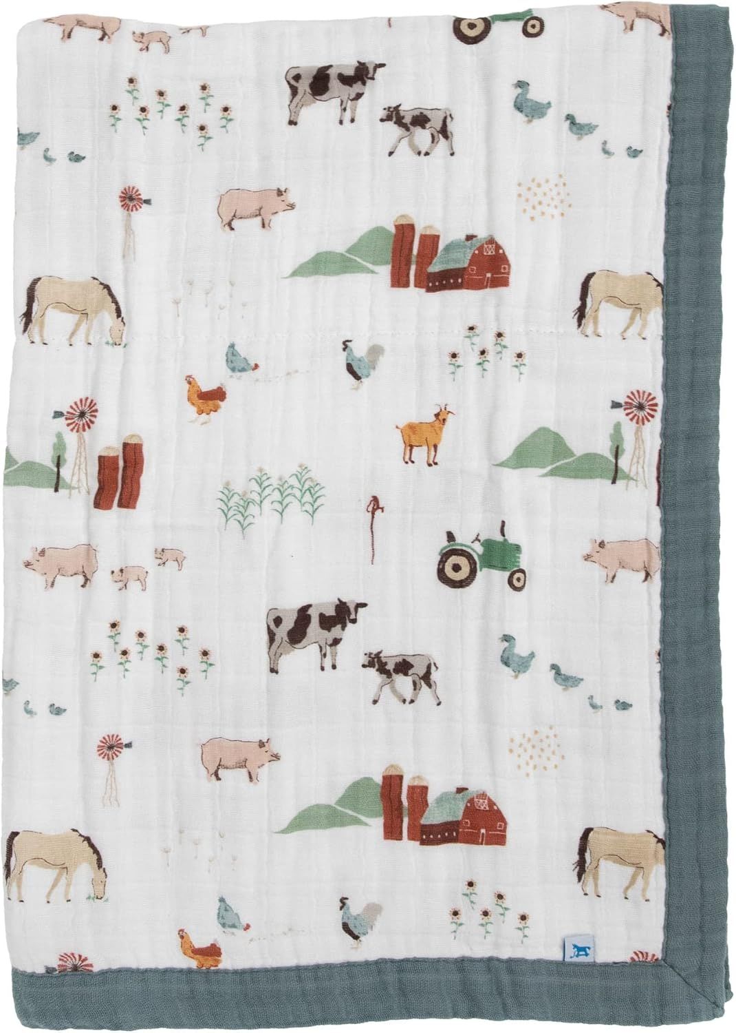 Farmyard Print White Cotton Baby Quilt