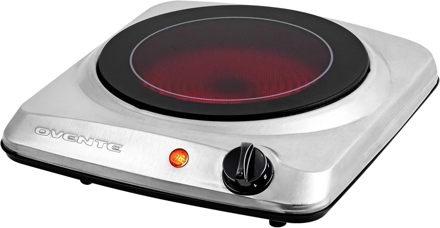 Compact Silver Infrared Single Burner with Ceramic Glass Cooktop