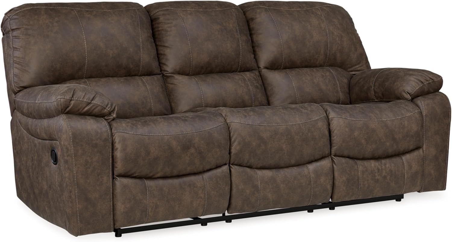 Brown Faux Leather Manual Reclining Sofa with Pillow-top Arms