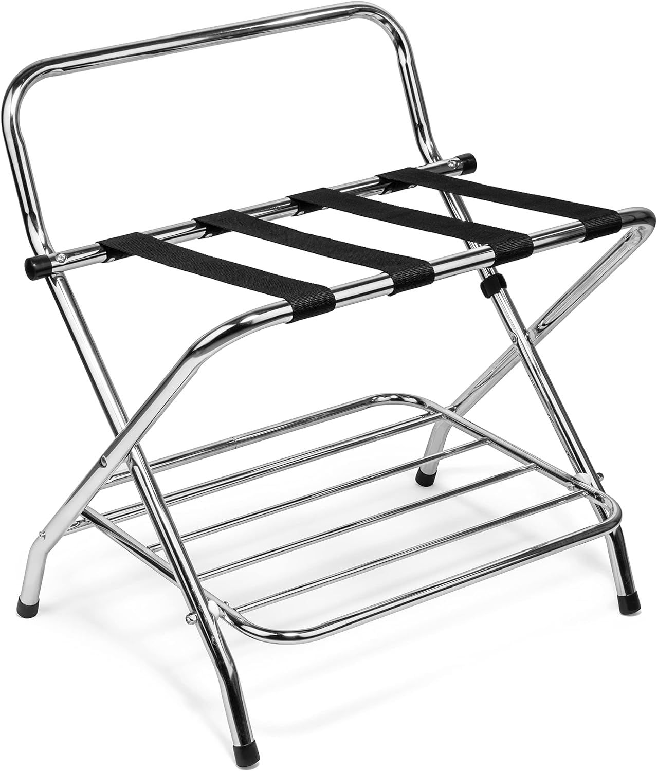 Chrome Foldable Luggage Rack with Nylon Straps and Rubber Feet