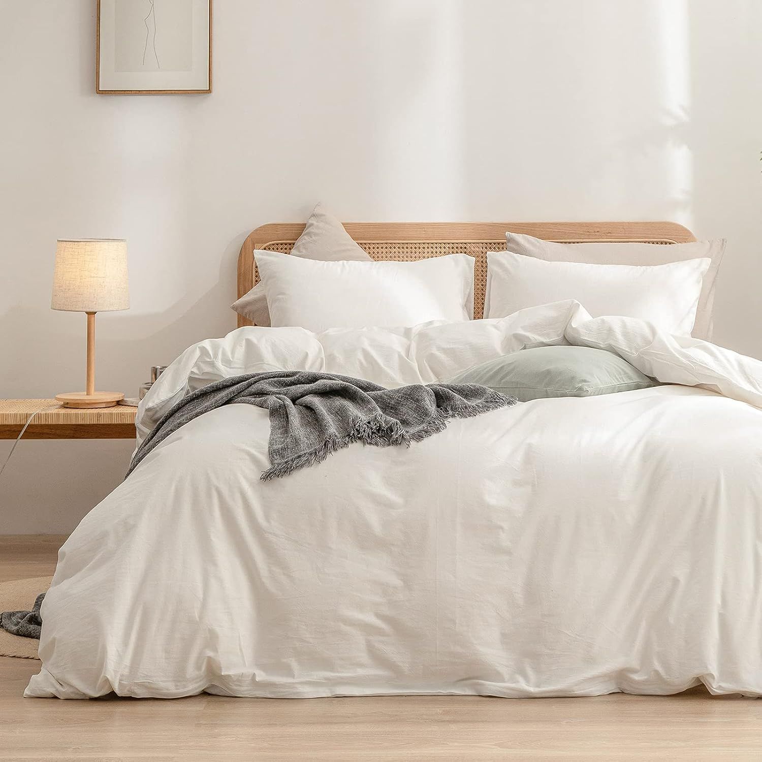 Off-White Full/Queen Linen Feel Duvet Cover Set