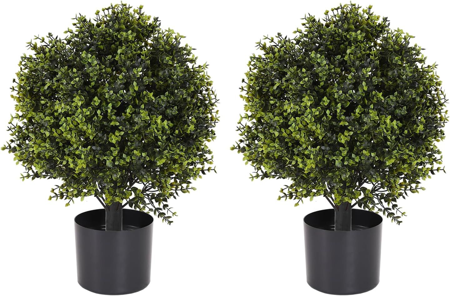 22'' Green Plastic Potted Eucalyptus Topiary Trees Set of 2