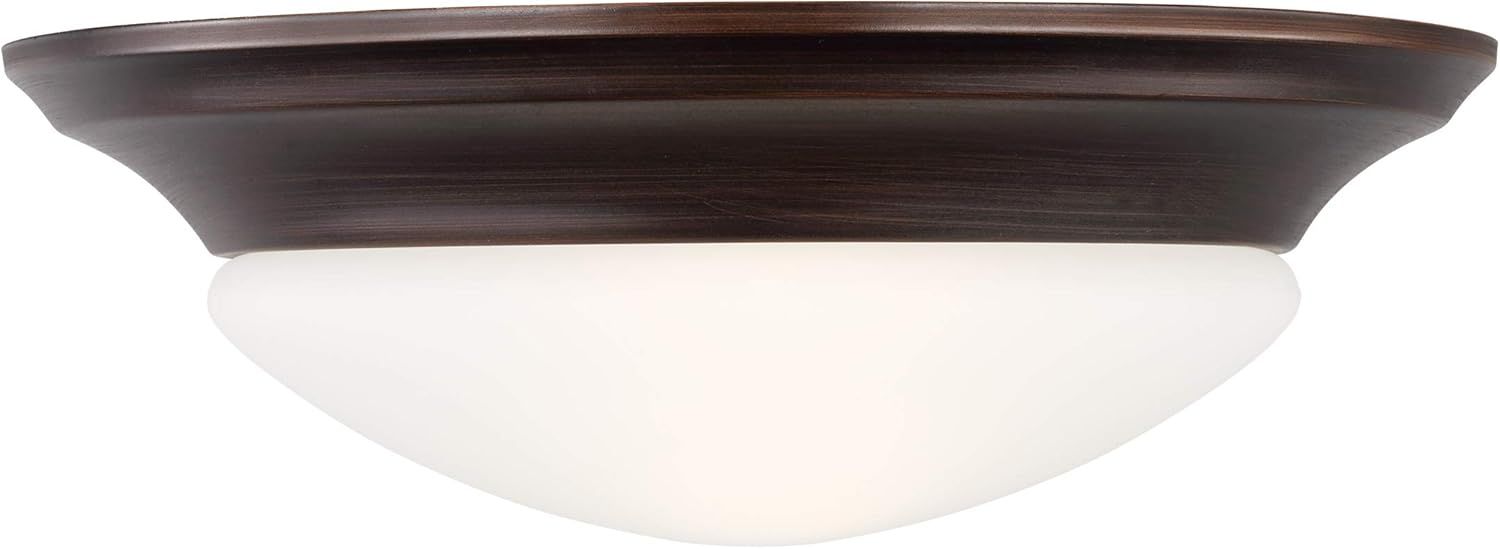 Bronze and Satin Etched Glass 9" Flush Mount Light