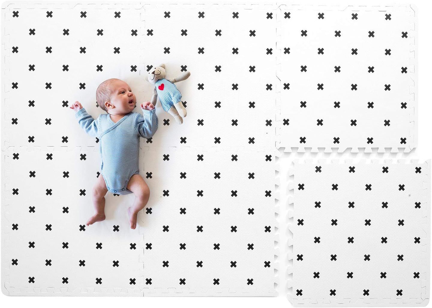 Extra Large White and Black Cross Foam Play Mat