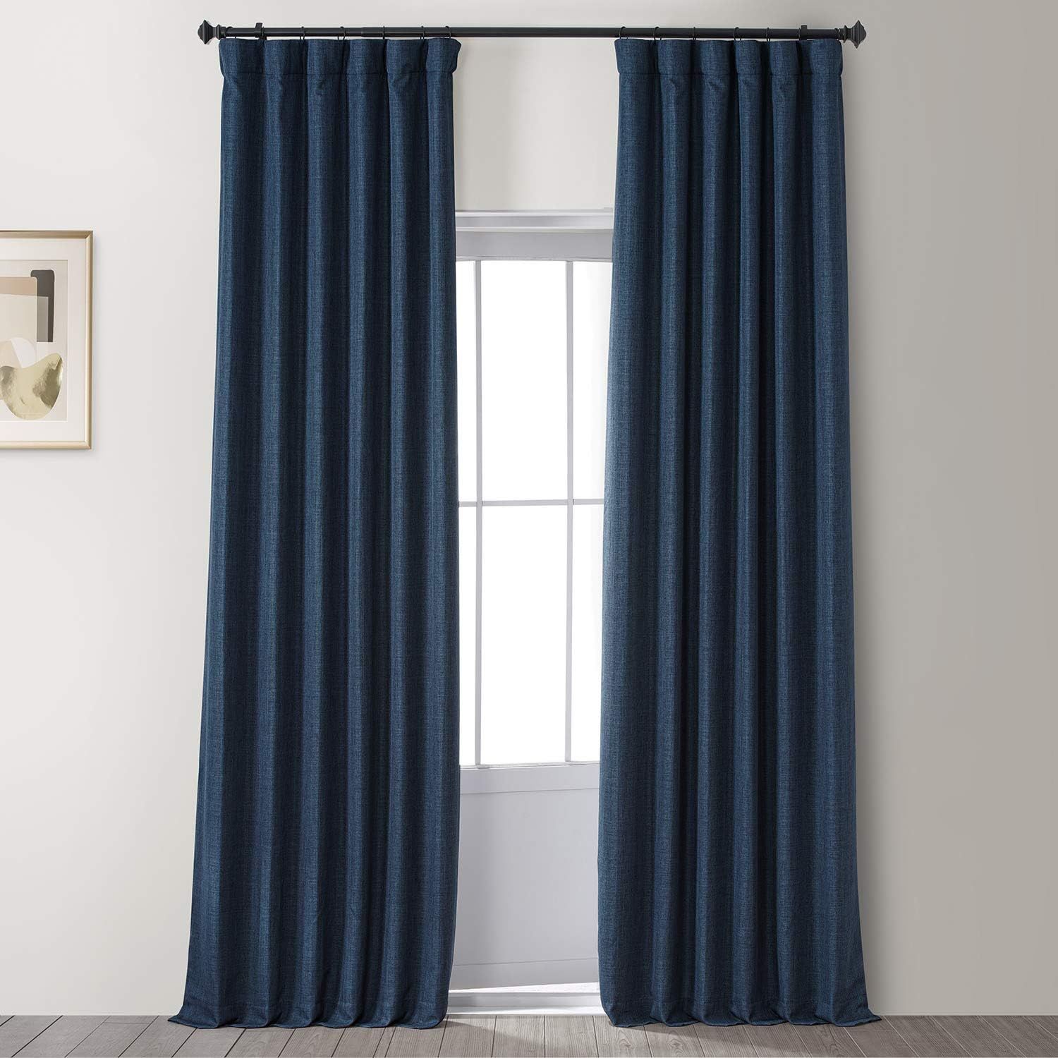 Voyager Blue 84" Blackout Linen Curtains with Rod Pocket