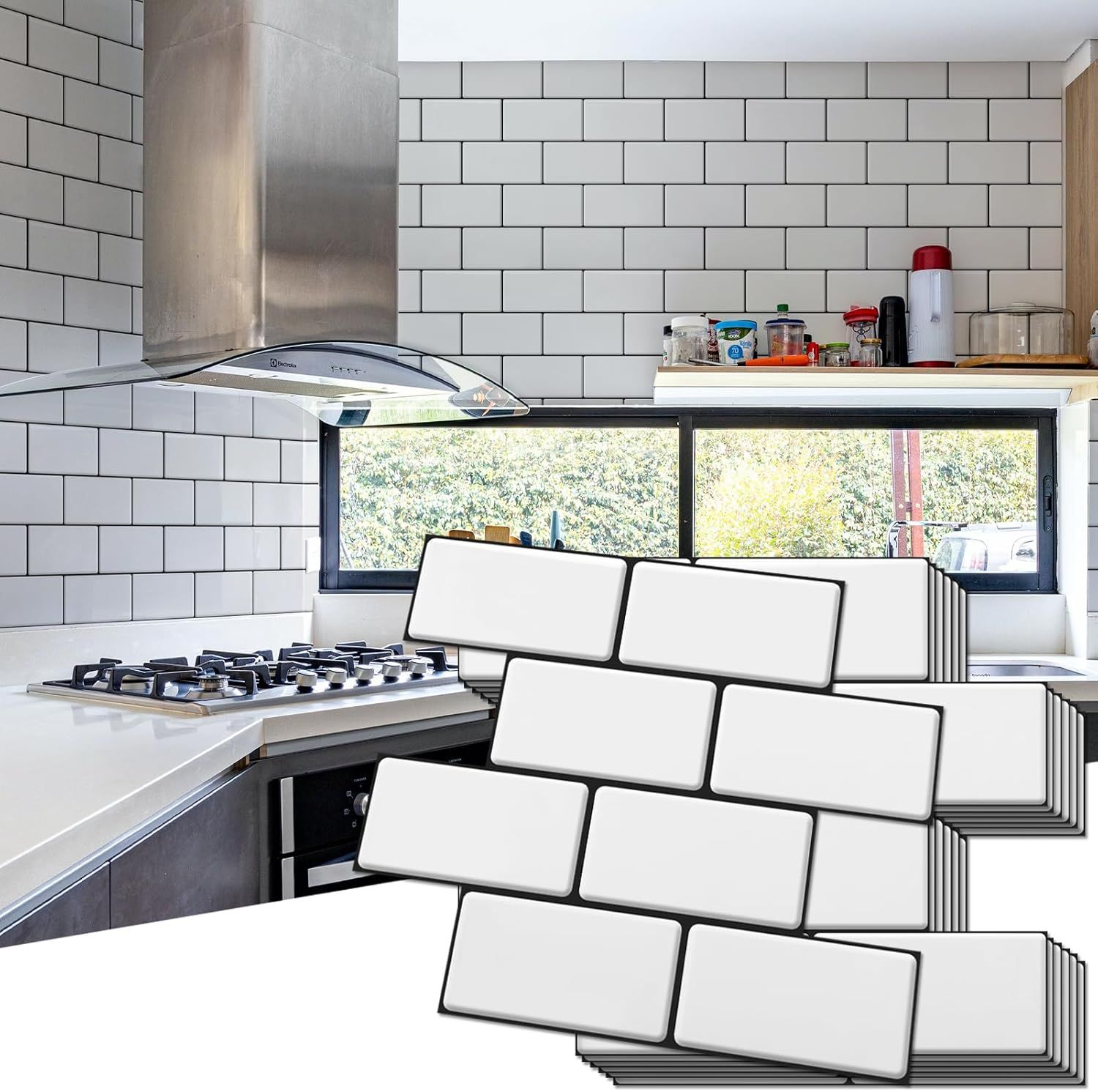 White Rectangular Peel and Stick Faux Ceramic Tiles