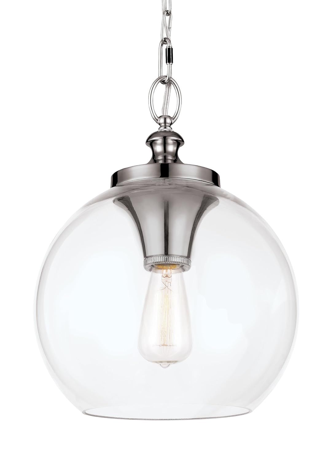 Polished Nickel Clear Glass Globe Pendant Light