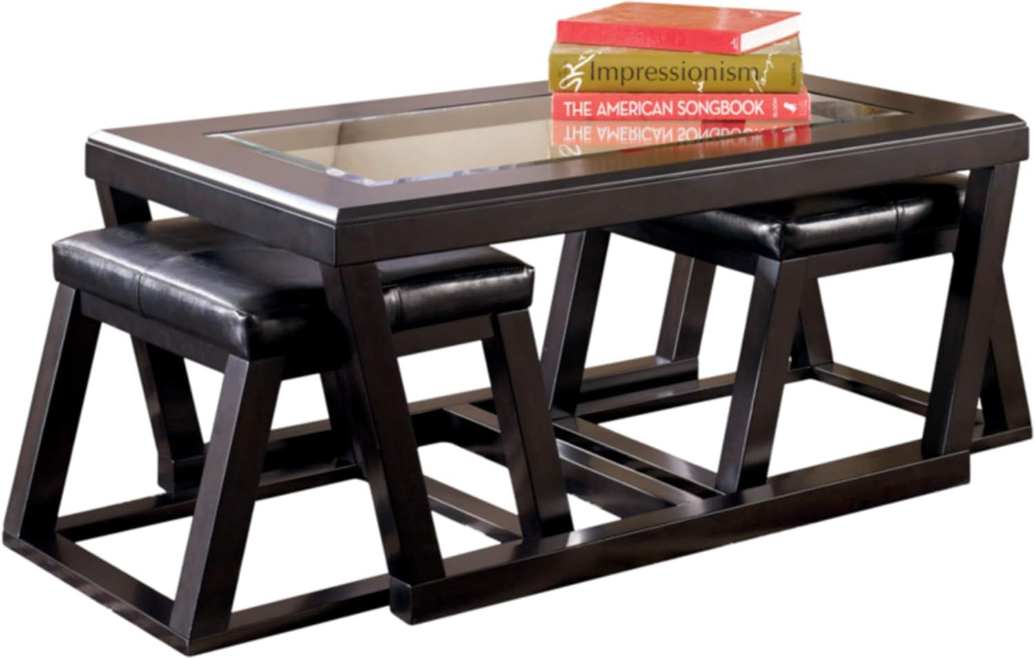 Contemporary Kelton Dark Brown Coffee Table with Nesting Stools