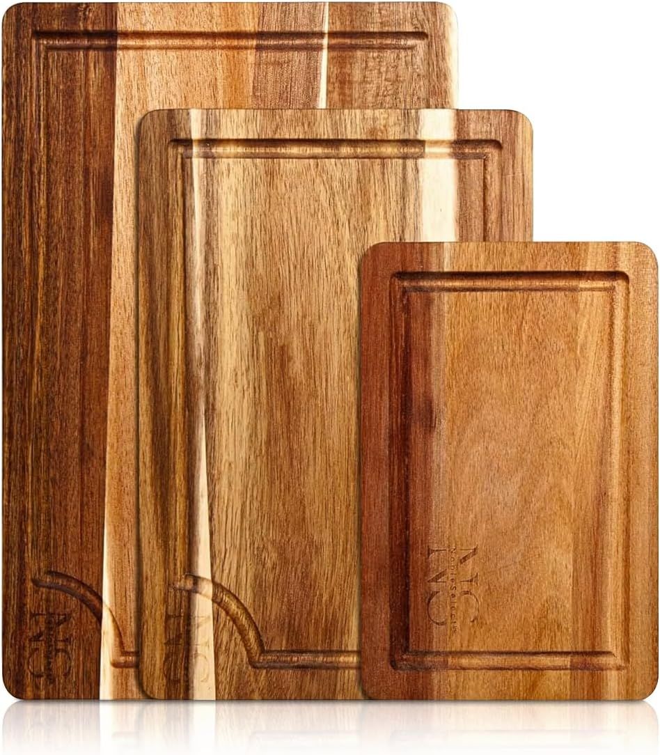 Eco-Friendly Acacia Wood Cutting Board Set with Juice Groove