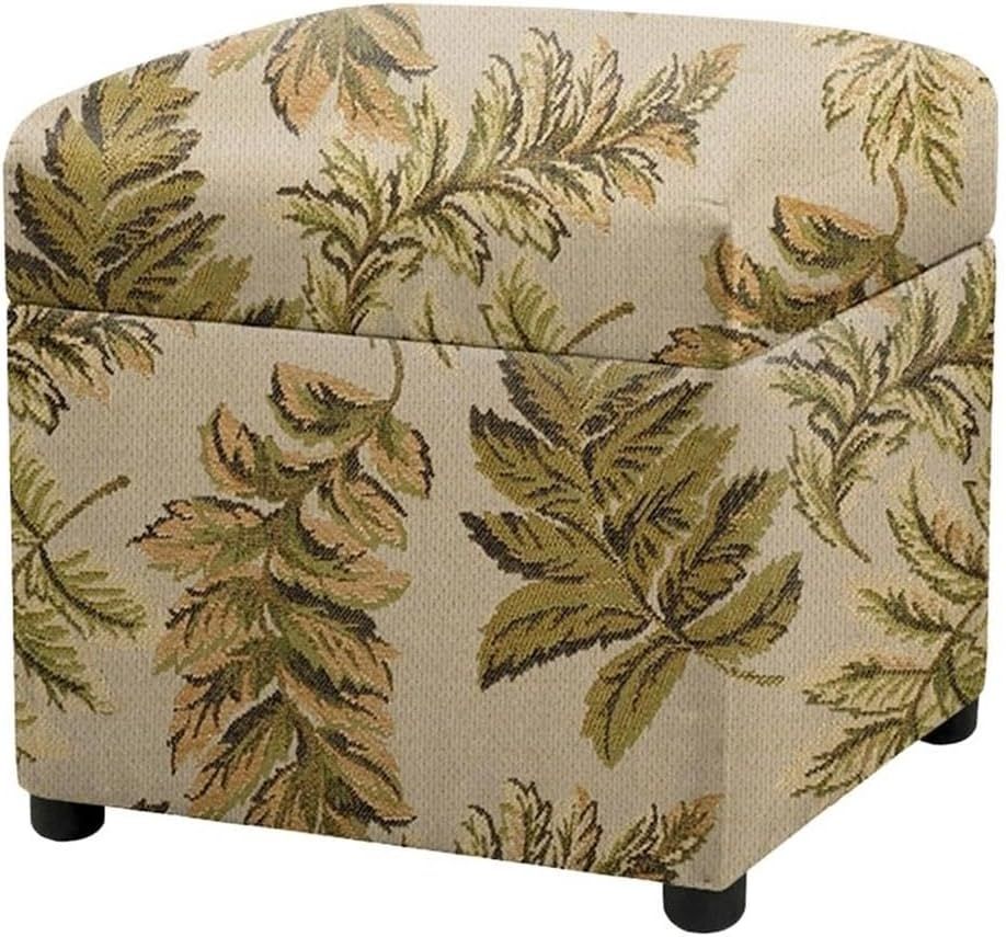 Jacob 18" Tan Floral Jacquard Storage Cube Ottoman