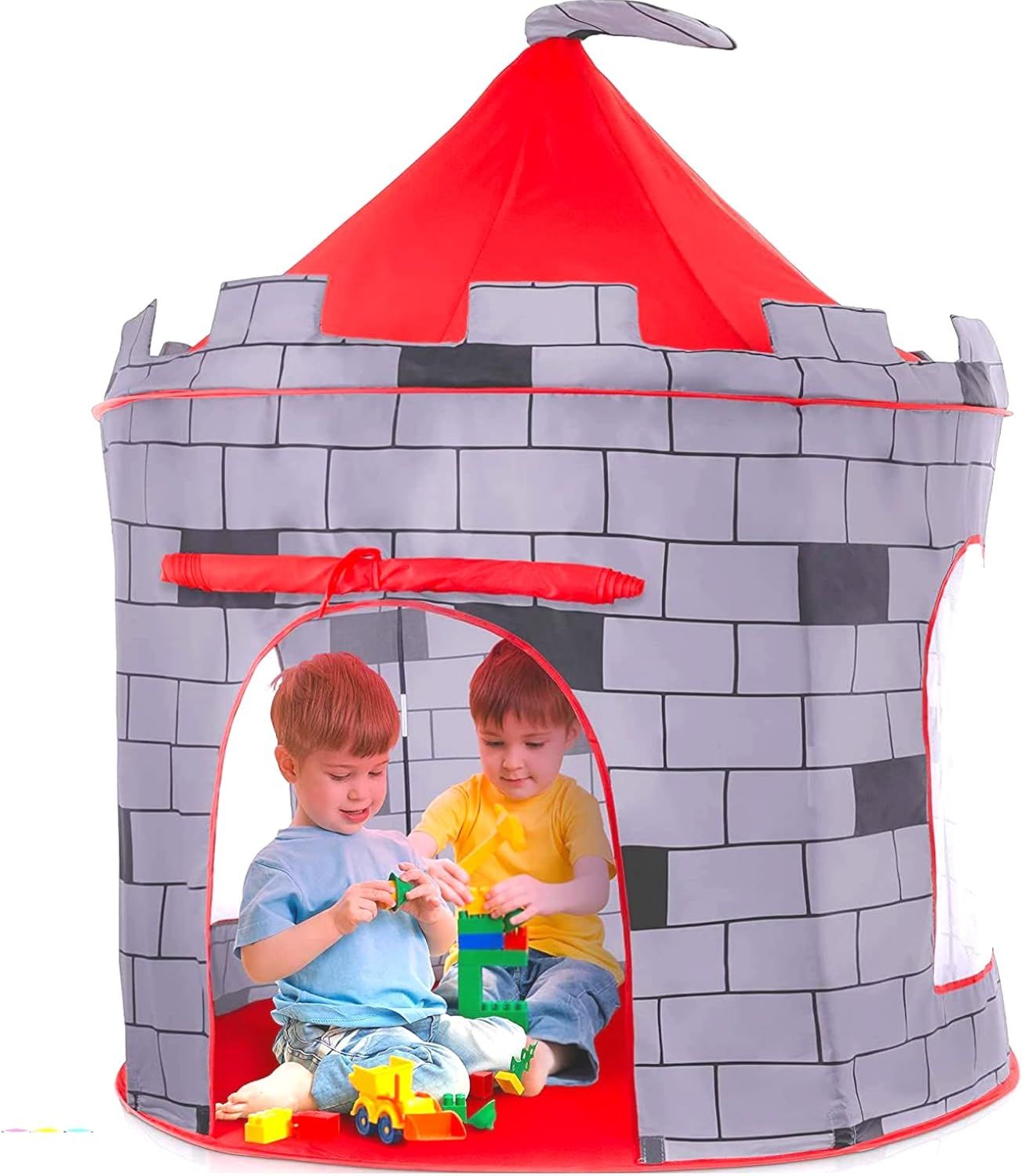 Gray and Red Castle-Themed Foldable Kids Play Tent