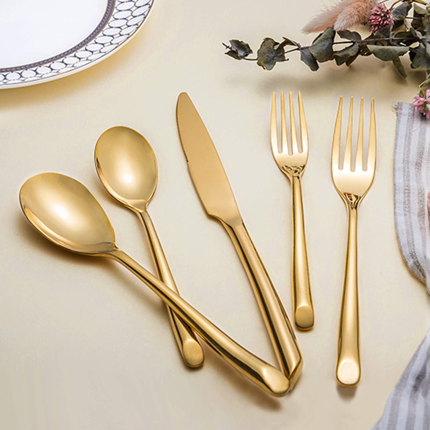 Gold Stainless Steel 20-Piece Wave Handle Flatware Set