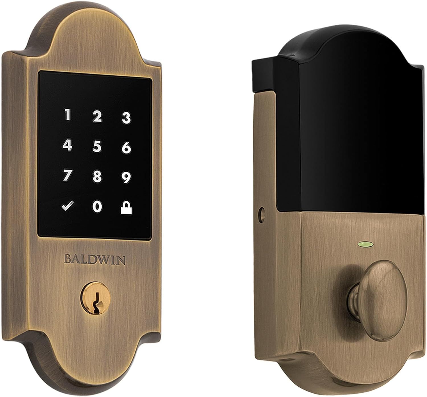 Satin Brass and Black Electronic Keyed Deadbolt with Touchscreen