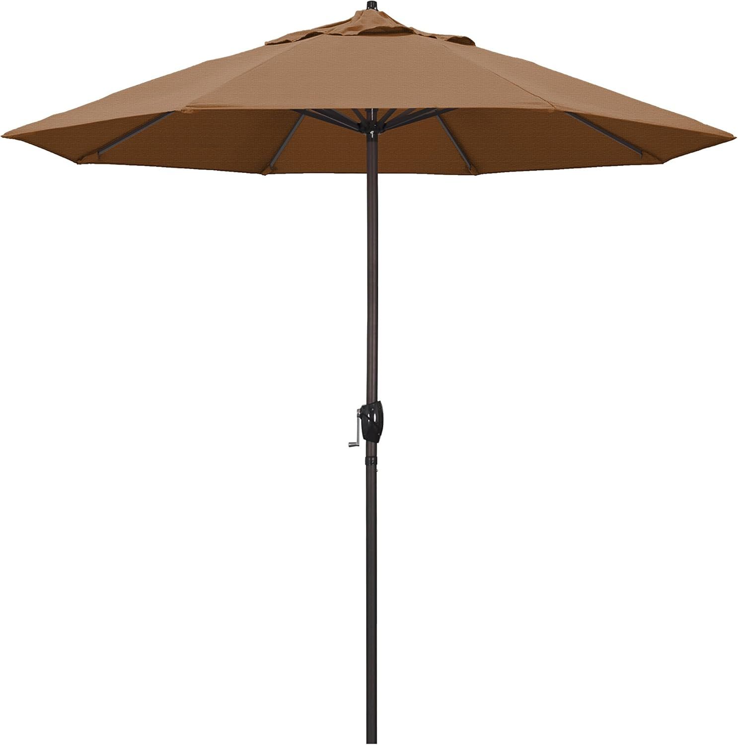 9 ft Bronze Aluminum Patio Umbrella with Teak Olefin Fabric