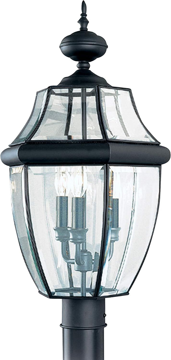 Black Outdoor Post Lantern with Clear Beveled Glass Shade