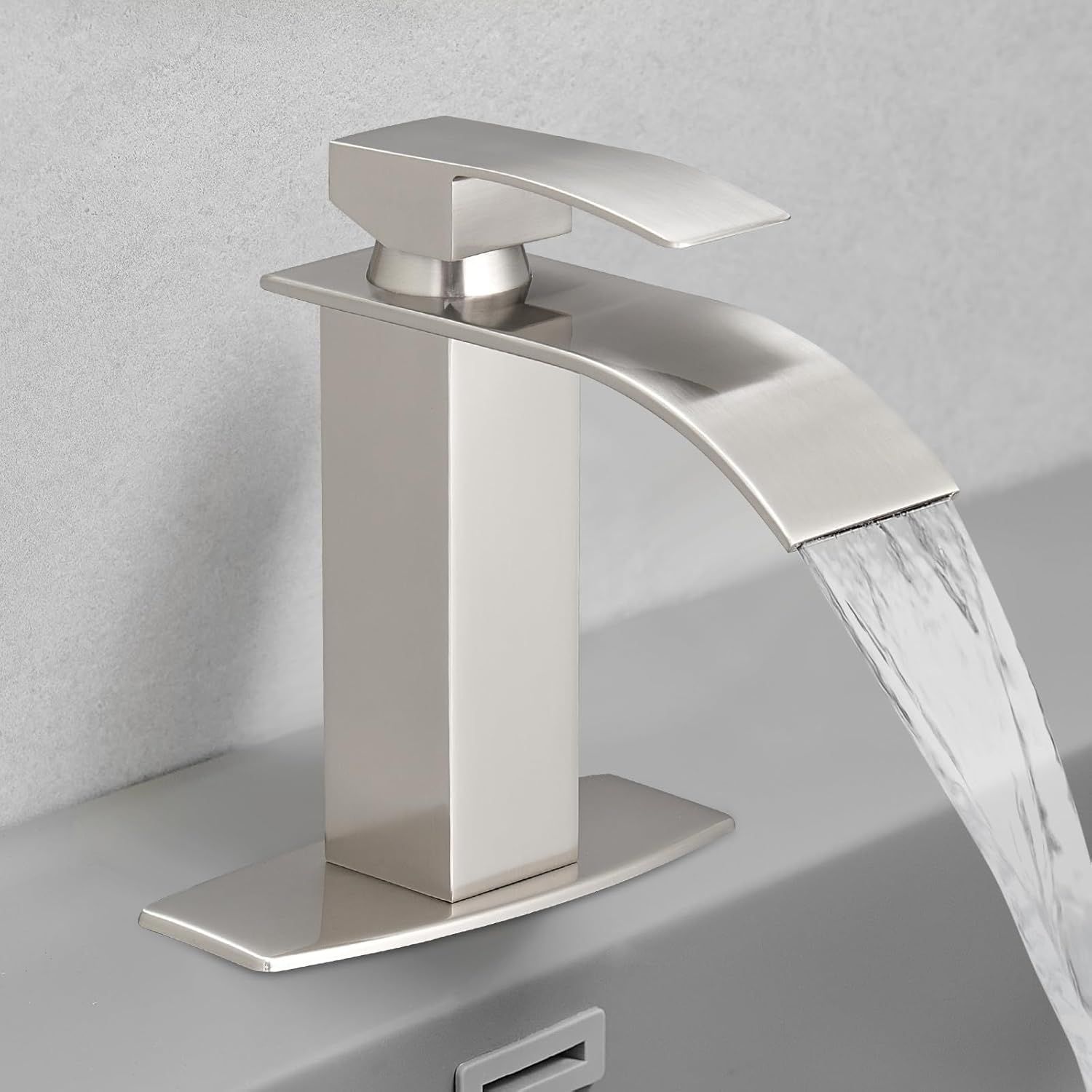 Brushed Nickel Single Handle Waterfall Bathroom Faucet