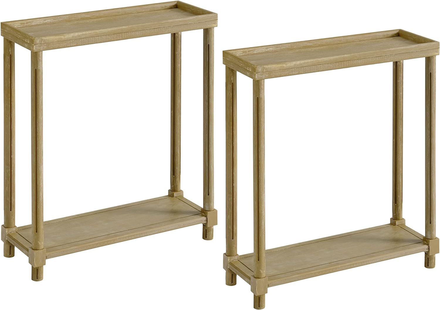 Harrison Distressed Oak Narrow Side Tables with Shelf, Set of 2