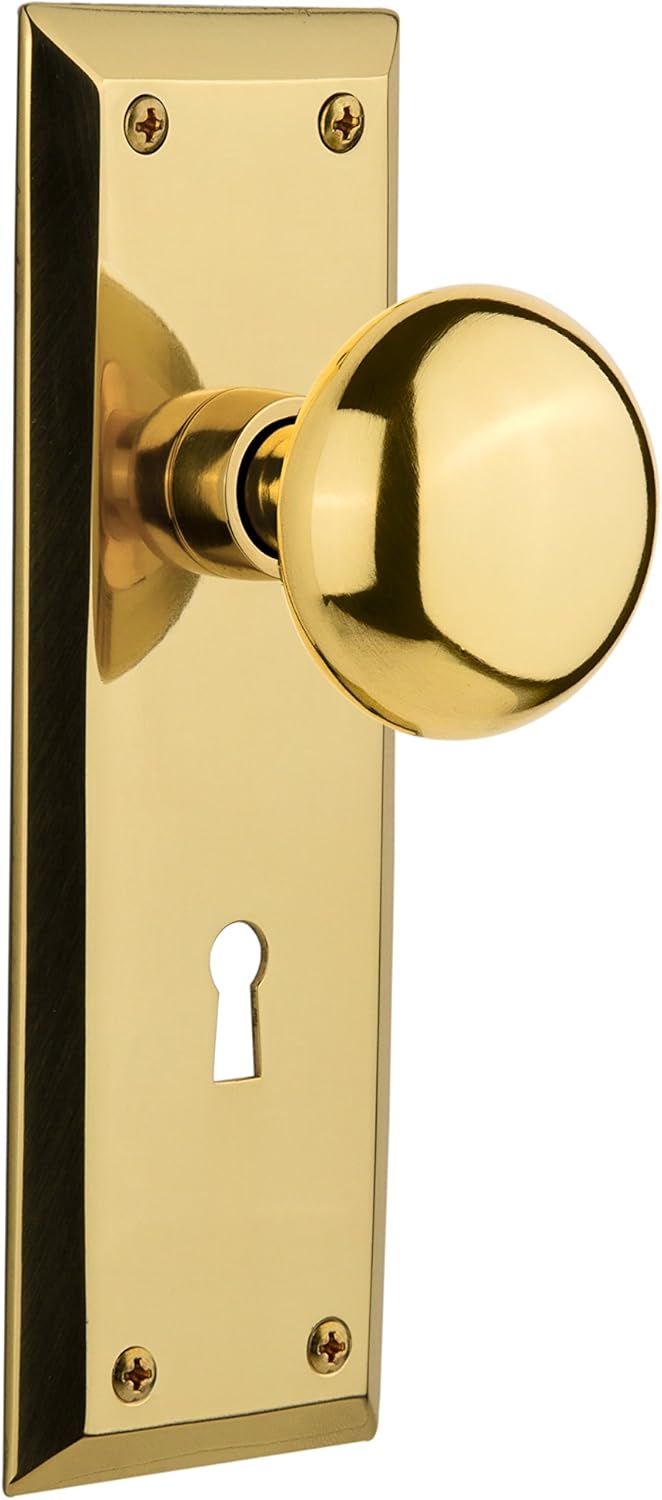 Polished Brass Classic Interior Door Knob with Plate