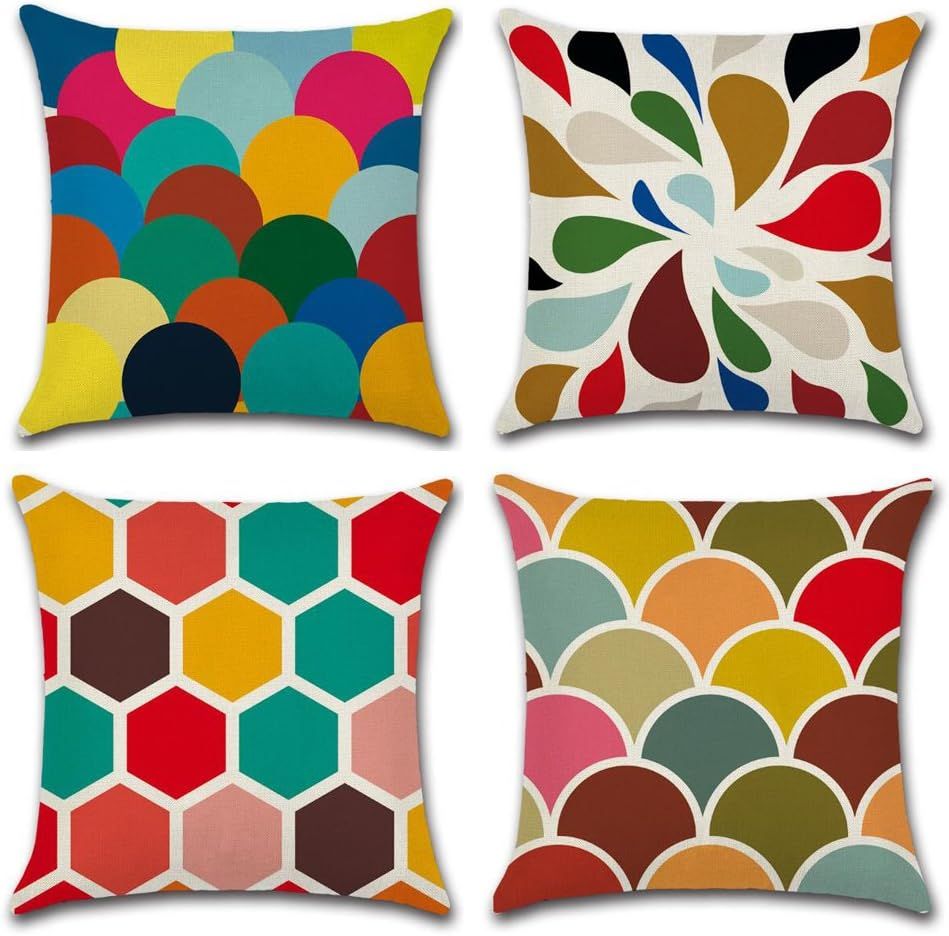 Colorful Geometric Cotton Linen Euro Throw Pillow Covers