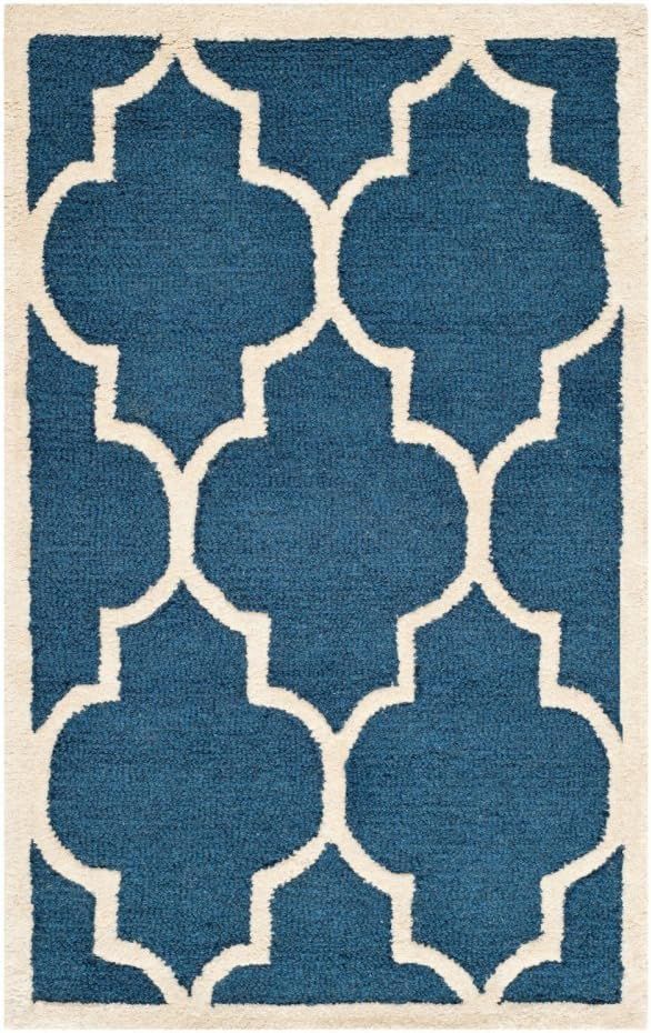 Handmade Navy and Ivory Wool 8' x 10' Moroccan Trellis Area Rug