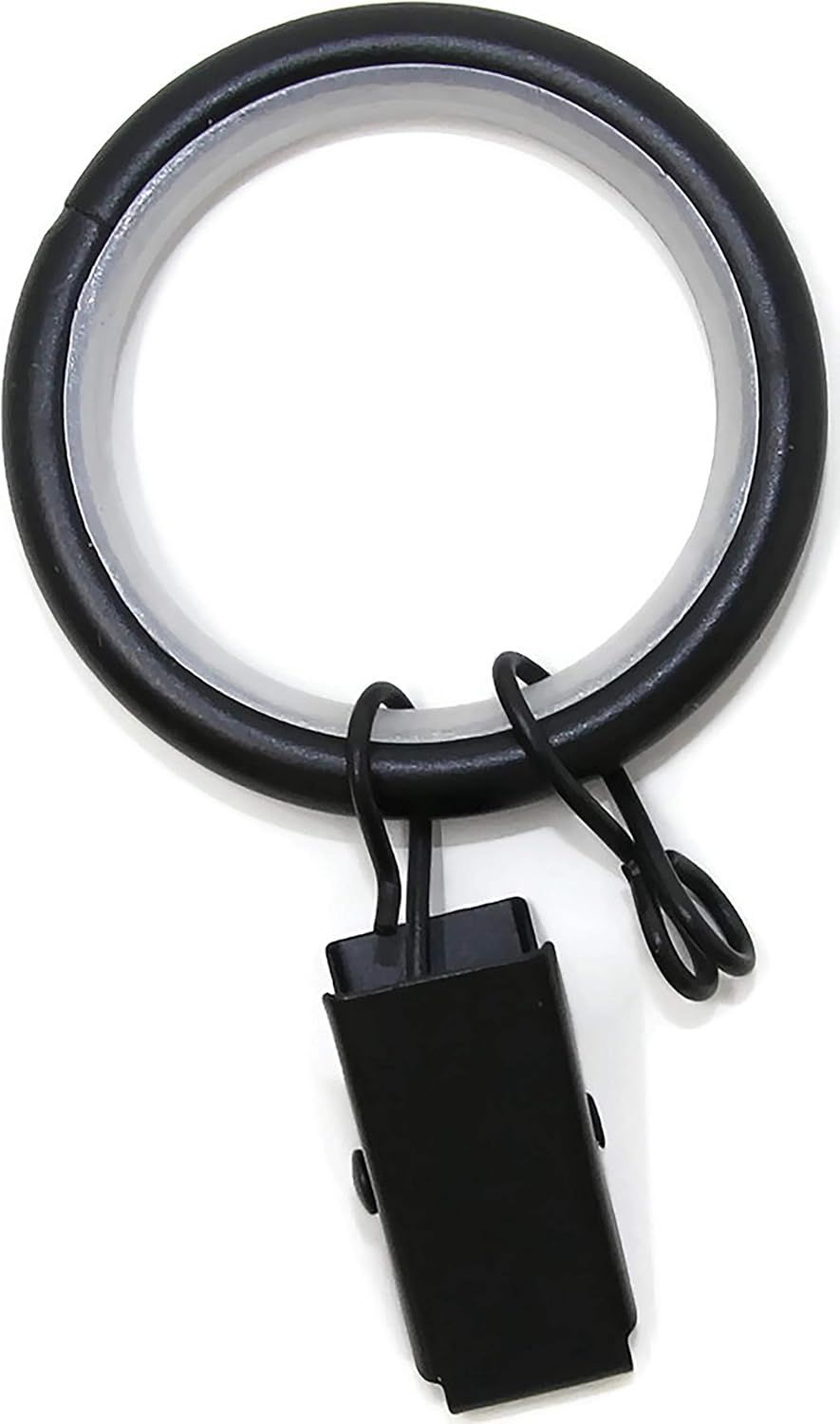 Matte Black Steel Curtain Rod Rings with Clips, 8 Pieces