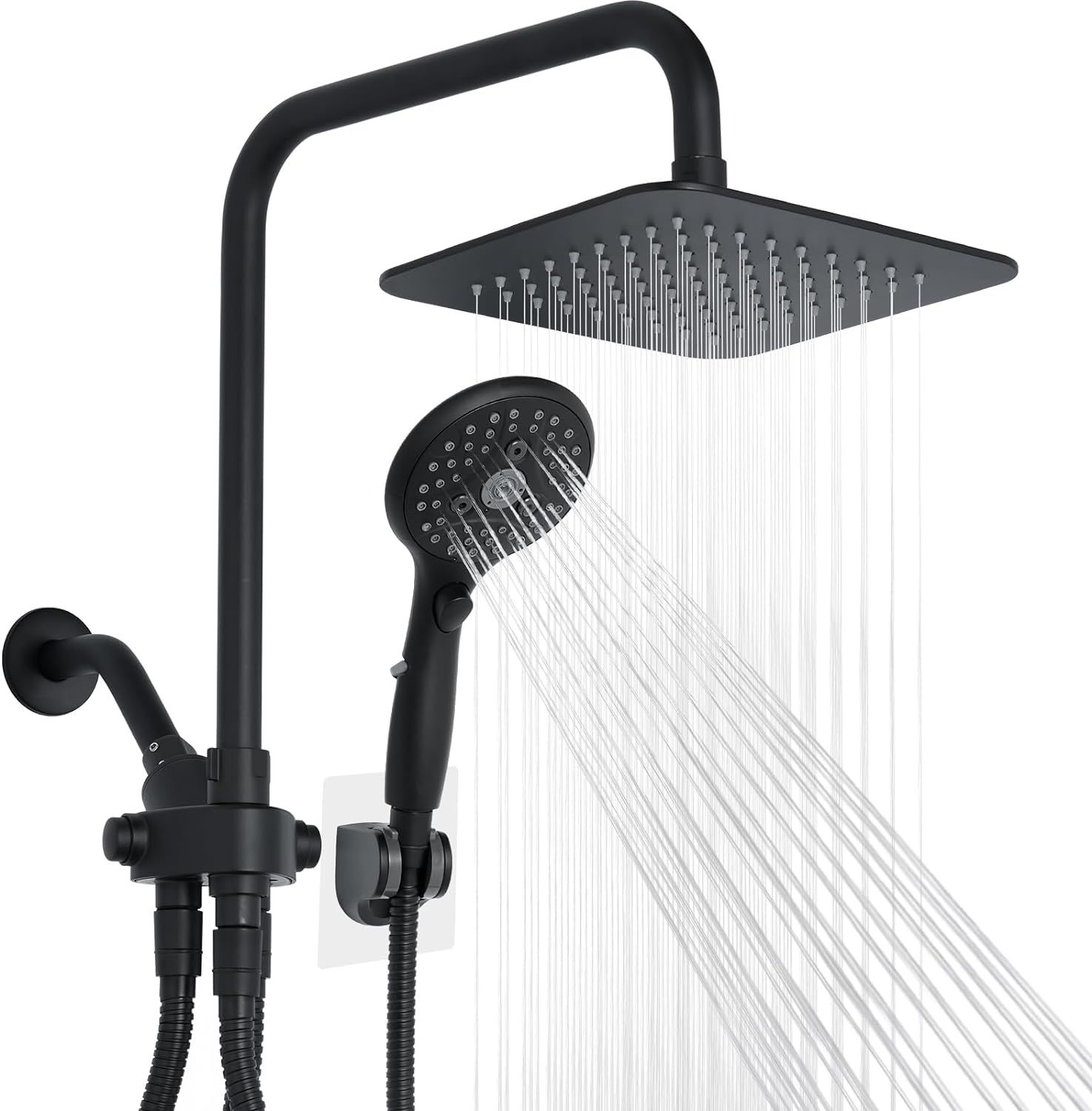 Black Dual Shower Head Combo with Adjustable Slide Bar and Filter