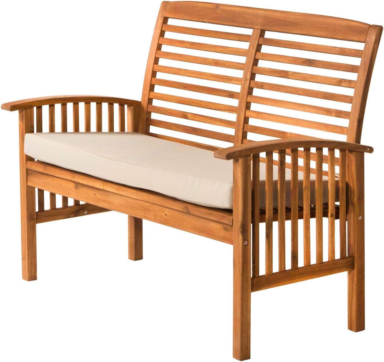 Traditional Acacia Wood Patio Loveseat with Cream Cushions