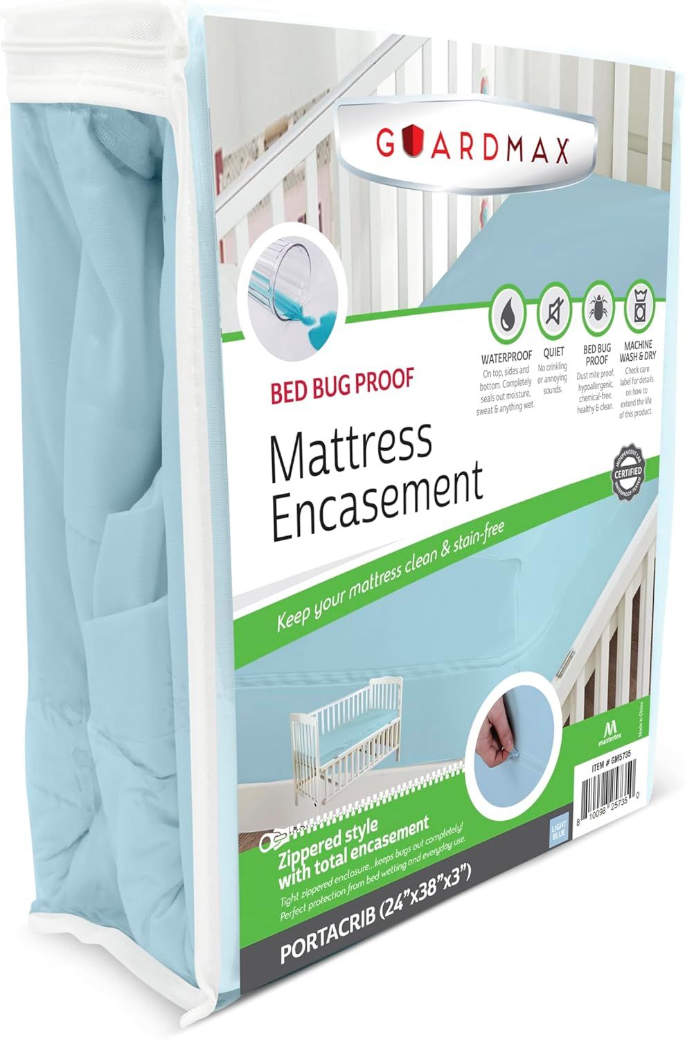 Light Blue Waterproof Hypoallergenic Mini Crib Mattress Encasement