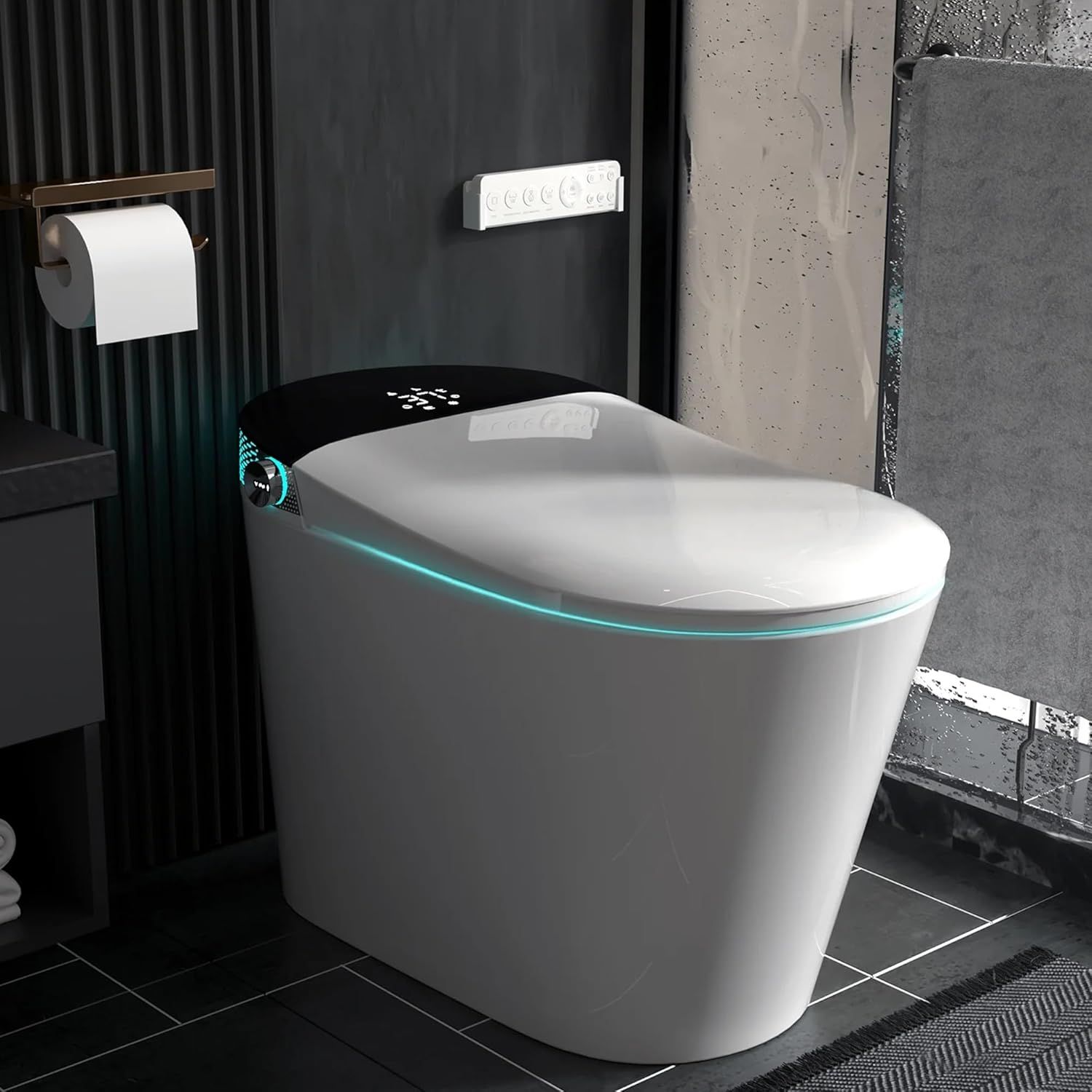 Smart White Tankless Bidet Toilet with LED Nightlight