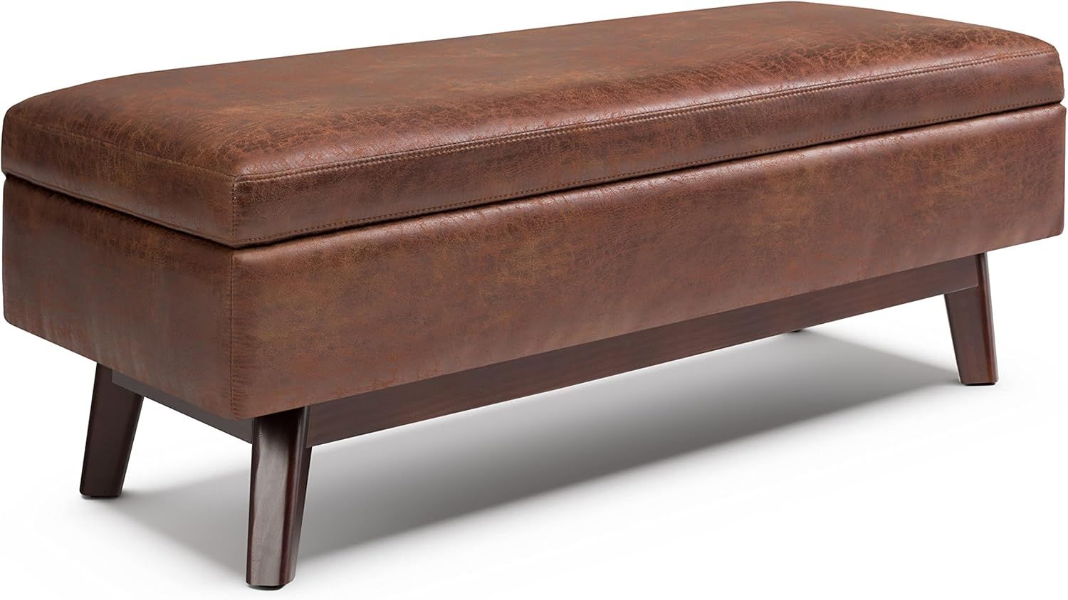 Owen 48" Distressed Saddle Brown Faux Leather Storage Ottoman