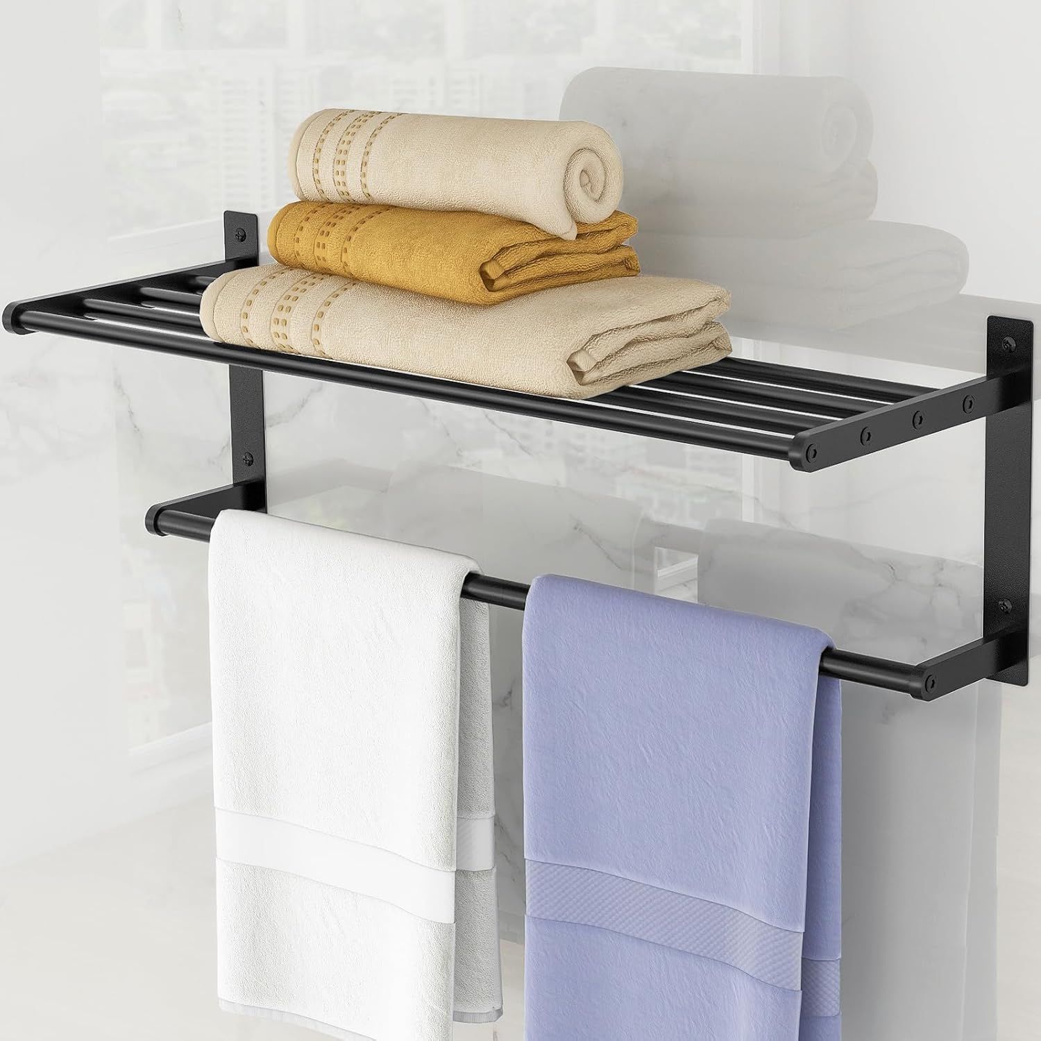 Matte Black Stainless Steel Wall-Mounted Double Towel Rack