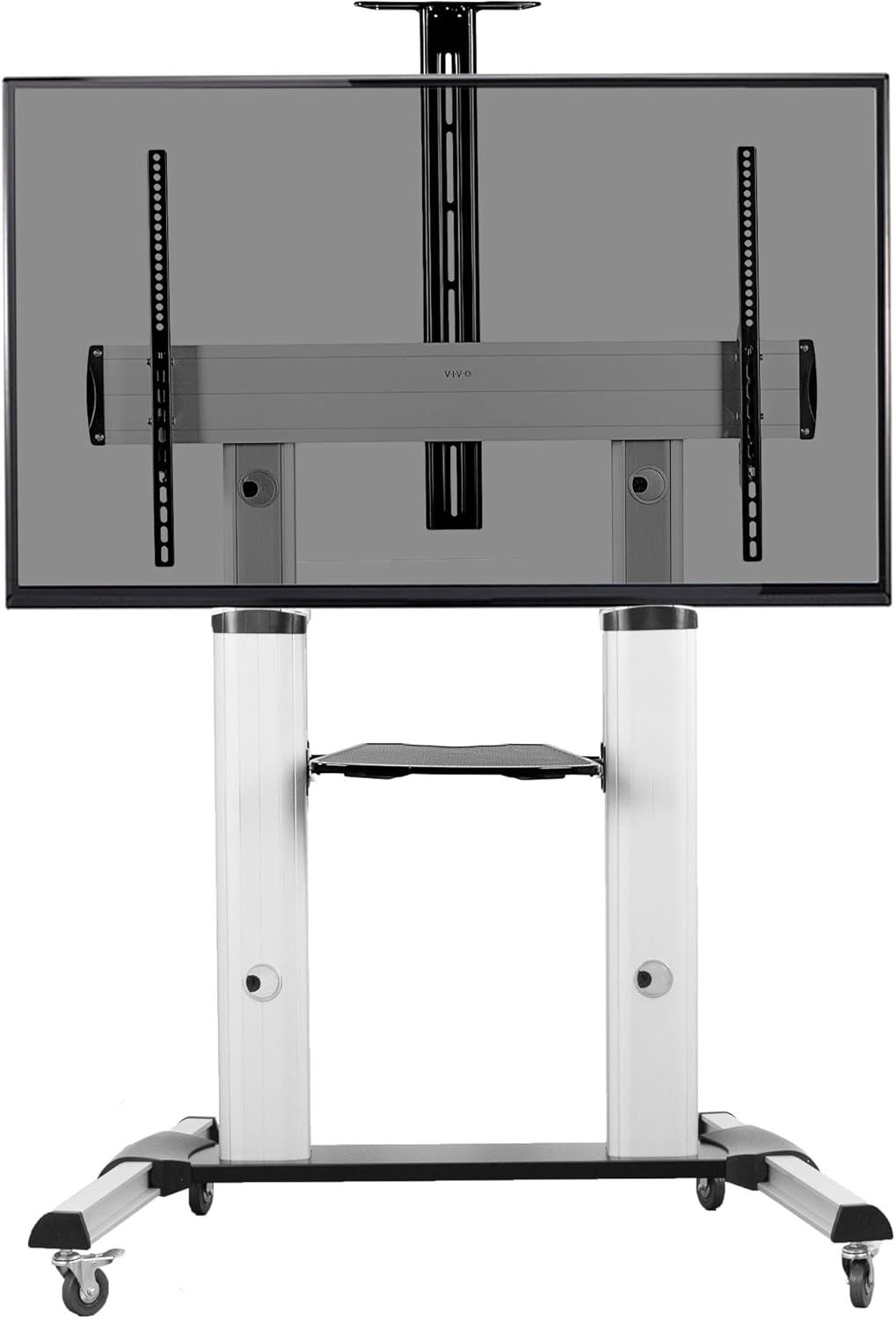 Adjustable Heavy Duty Silver Mobile TV Cart with Shelves