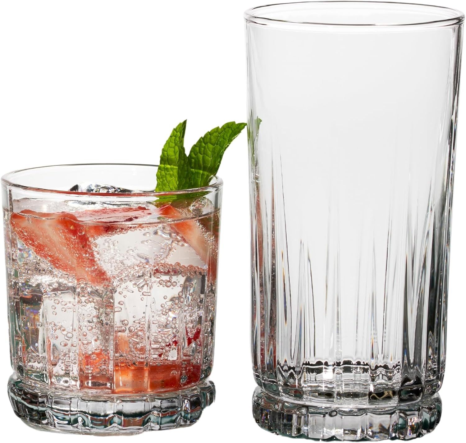 Anniston Clear Glass 16-Piece Drinkware Set with Rocks and Tumbler Glasses