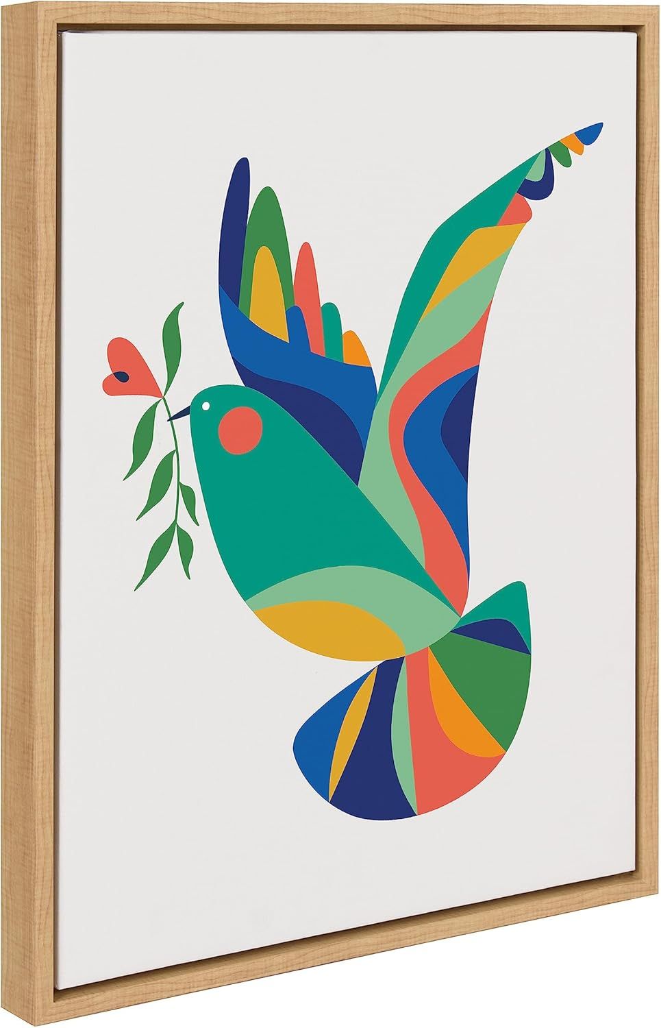 Colorful Geometric Bird Print on Natural Framed Canvas