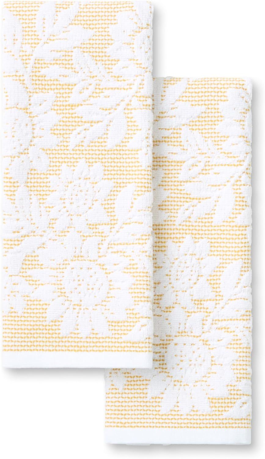 Yellow and White Cotton Jacquard Sunflower Kitchen Towel Set